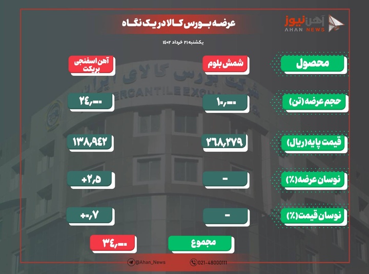 عرضه ۳۴ هزار تن شمش و آهن اسفنجی بریکت در رینگ صنعتی
