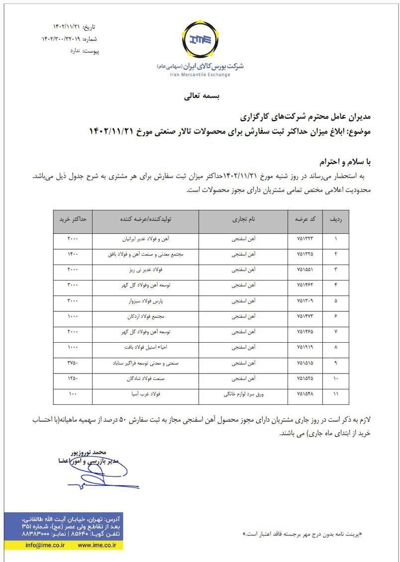 ابلاغیه بورس کالا| محدودیت خرید آهن اسفنجی و ورق لوازم خانگی
