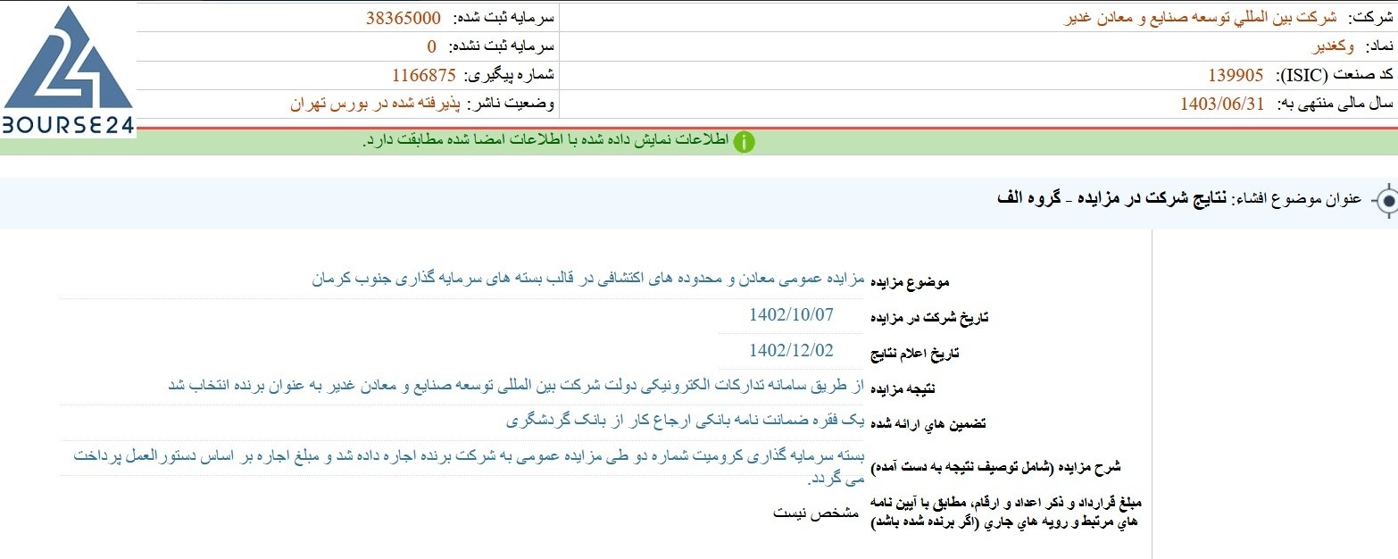 «وکغدیر» برنده مزایده عمومی شد