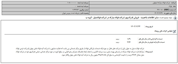 فولاد مبارکه افشای اطلاعات کرد